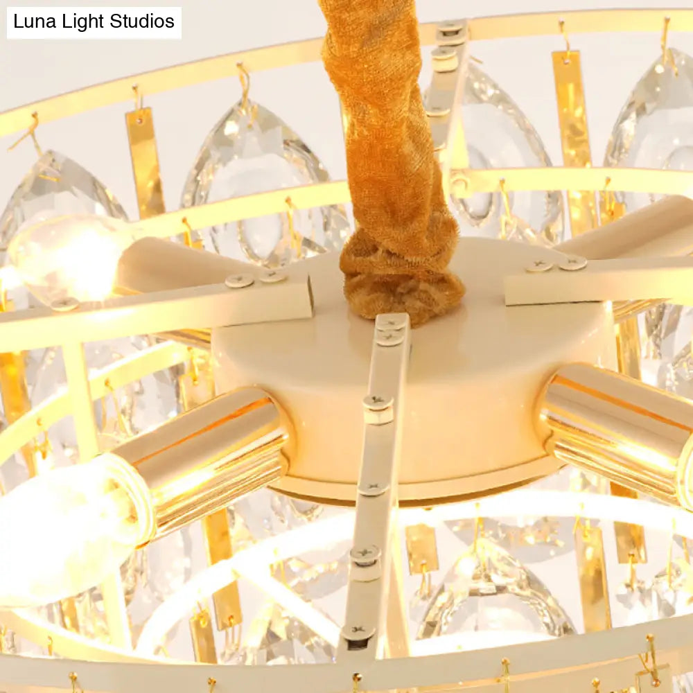 Contemporary Gold Chandelier: Round Teardrop Crystal Hanging Light Kit 3/4 Lights 16/19.5 Wide
