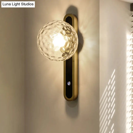 Contemporary Round Wall Lamp - Clear Dimpled Glass 1 Bulb Sconce Light For Living Room