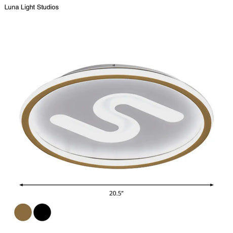 Contemporary S - Shaped Acrylic Ceiling Light Fixture - Black/Gold Led Flush Mount With Warm/White