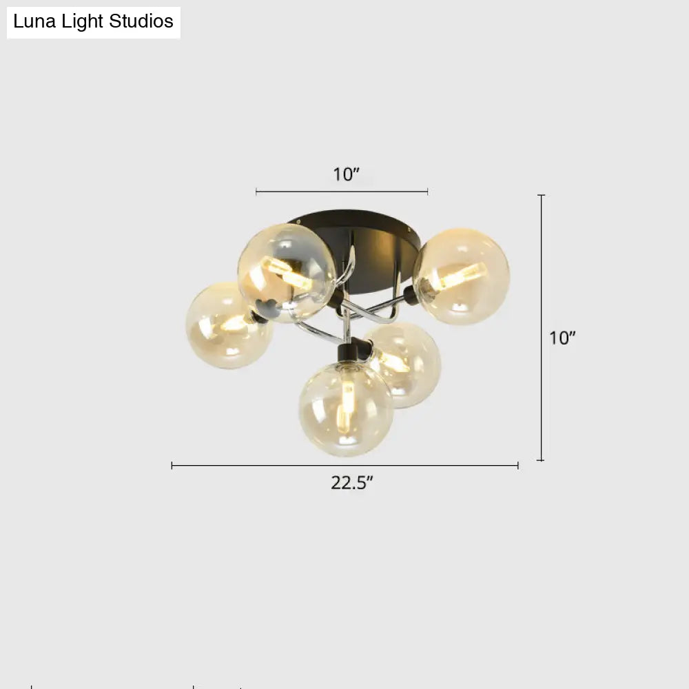 Contemporary Semi Flush Bubble Glass Ceiling Light For Living Room 5 / Chrome Cognac