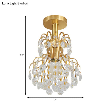 Contemporary Semi Flush Ceiling Light - Brass Finish Geometric Design With Metal And Crystal Accents