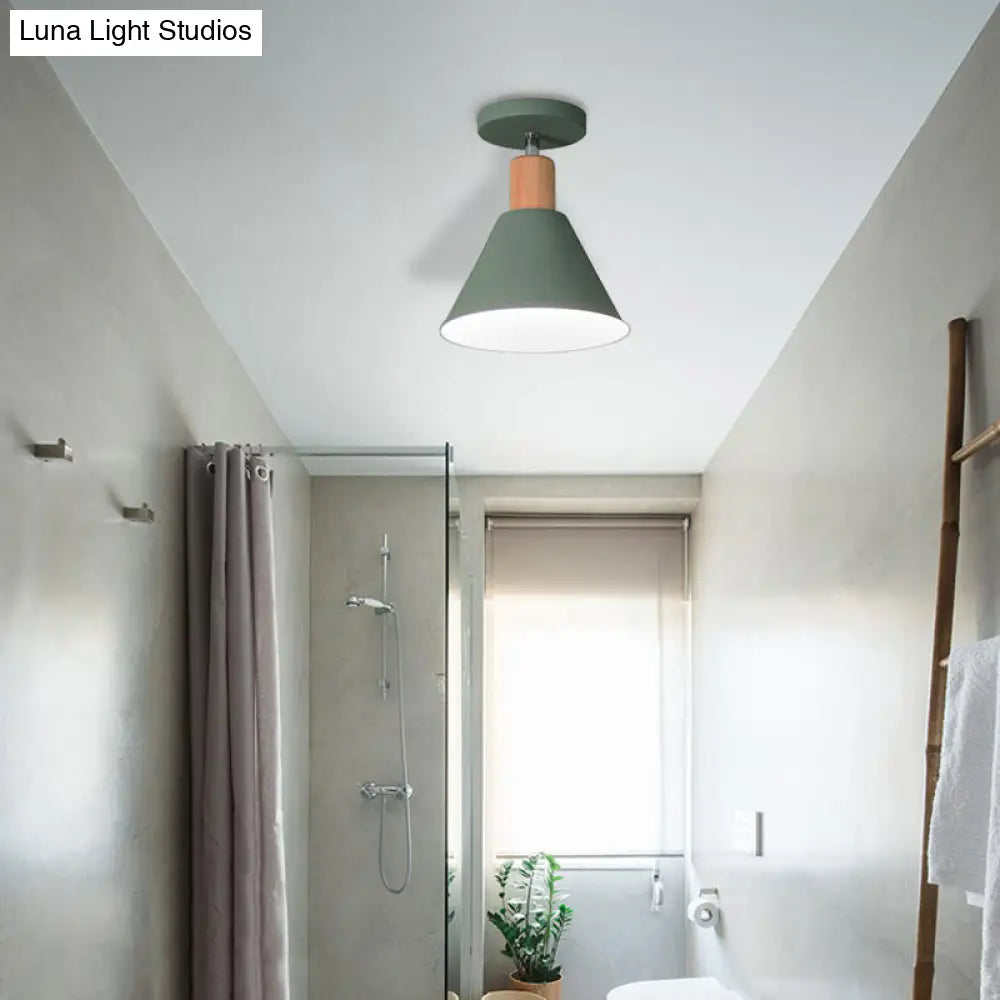 Contemporary Semi-Flushmount Ceiling Lamp - Green/White/Gray Nordic Metal 1 Bulb Indoor With Shade