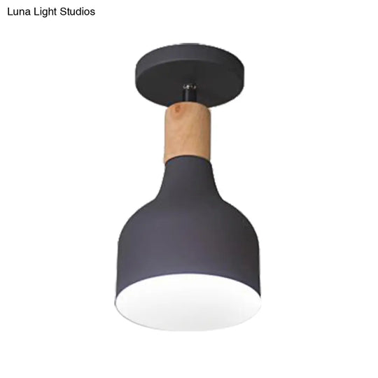Contemporary Semi-Flushmount Ceiling Lamp - Green/White/Gray Nordic Metal 1 Bulb Indoor With Shade