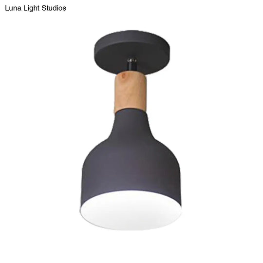 Contemporary Semi-Flushmount Ceiling Lamp - Green/White/Gray Nordic Metal 1 Bulb Indoor With Shade