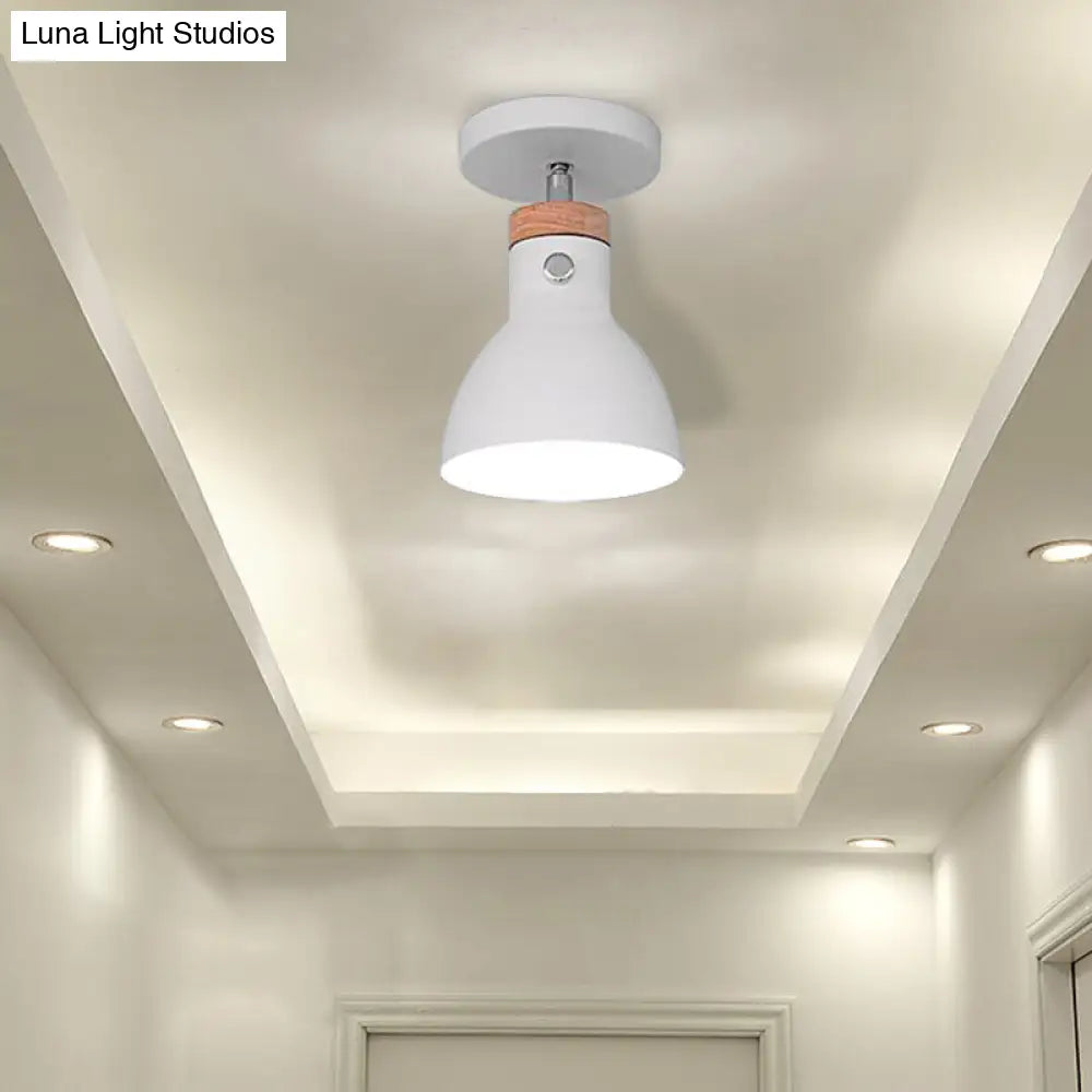 Contemporary Semi-Flushmount Ceiling Lamp - Green/White/Gray Nordic Metal 1 Bulb Indoor With Shade