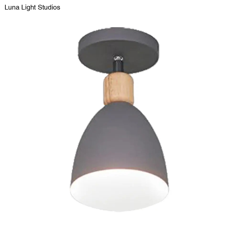 Contemporary Semi-Flushmount Ceiling Lamp - Green/White/Gray Nordic Metal 1 Bulb Indoor With Shade