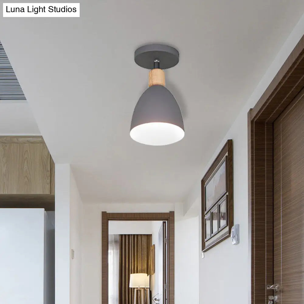 Contemporary Semi-Flushmount Ceiling Lamp - Green/White/Gray Nordic Metal 1 Bulb Indoor With Shade