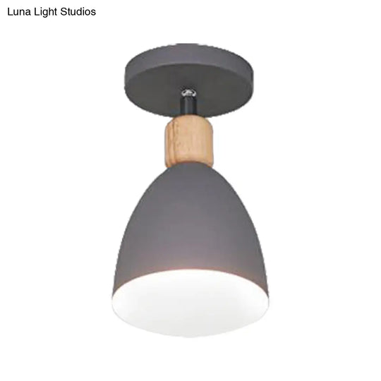 Contemporary Semi-Flushmount Ceiling Lamp - Green/White/Gray Nordic Metal 1 Bulb Indoor With Shade