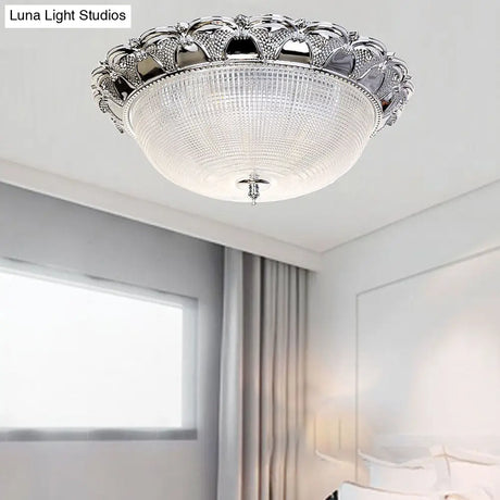 Contemporary Silver Crystal Dome Flush Mount Ceiling Light With 3 Heads