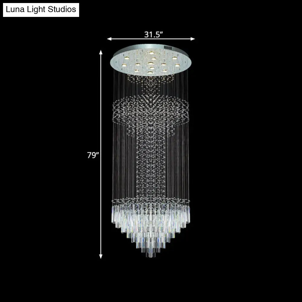 Contemporary Silver Crystal Led Cluster Pendant Light - 13-Head Orbs And Rods Hanging Design