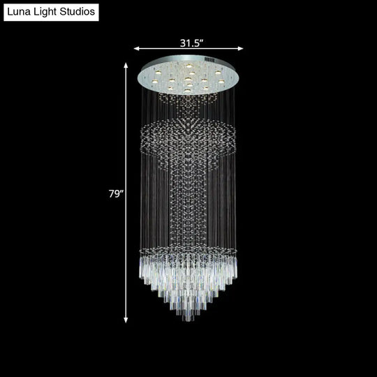 Contemporary Silver Crystal Led Cluster Pendant Light - 13-Head Orbs And Rods Hanging Design