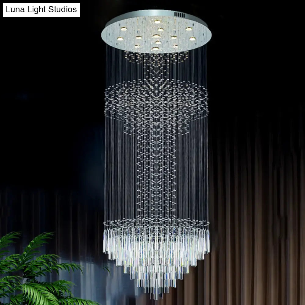 Contemporary Silver Crystal Led Cluster Pendant Light - 13-Head Orbs And Rods Hanging Design