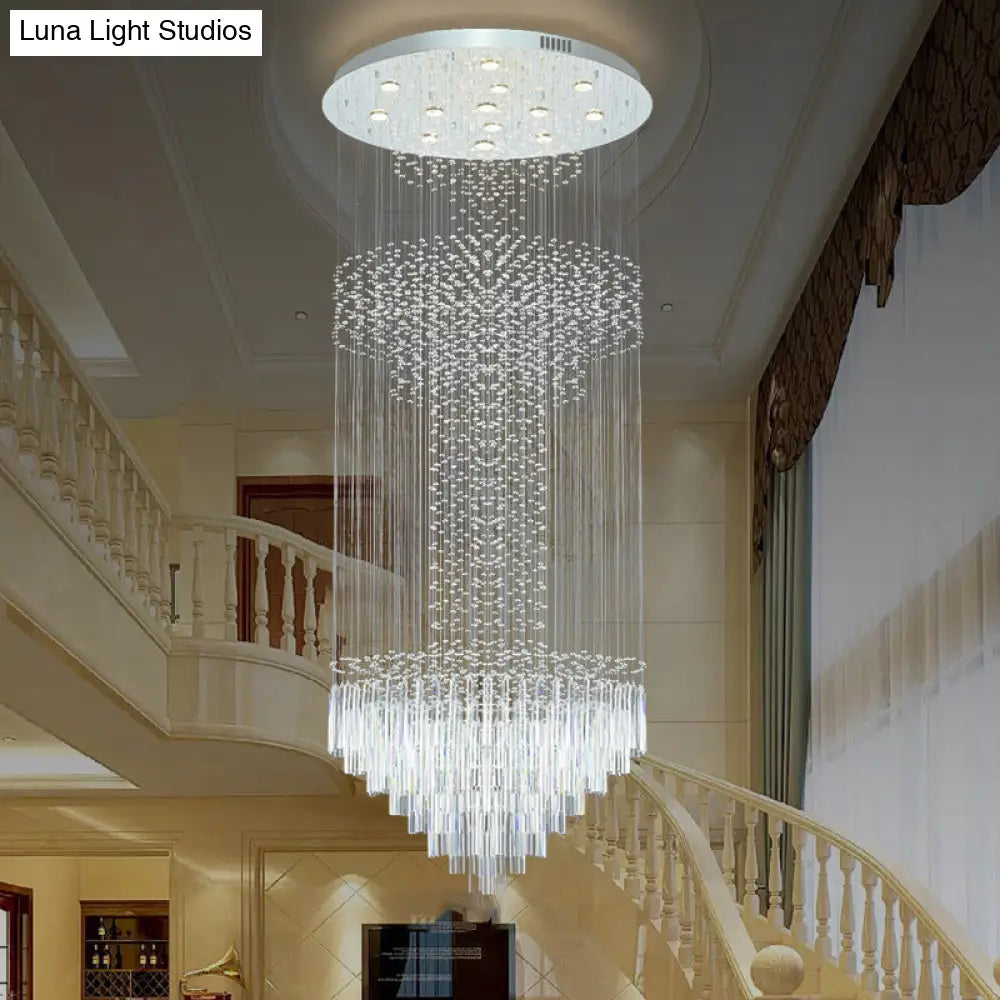 Contemporary Silver Crystal Led Cluster Pendant Light - 13-Head Orbs And Rods Hanging Design