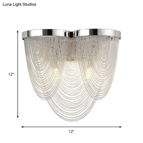 Contemporary Silver Tassels Living Room Metal Sconce - 2-Light Led Wall Lamp Fixture