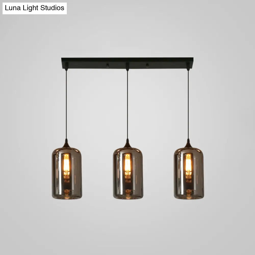 Contemporary Smoked Glass Gray Pendant Light For Dining Room Table 3 / Grey