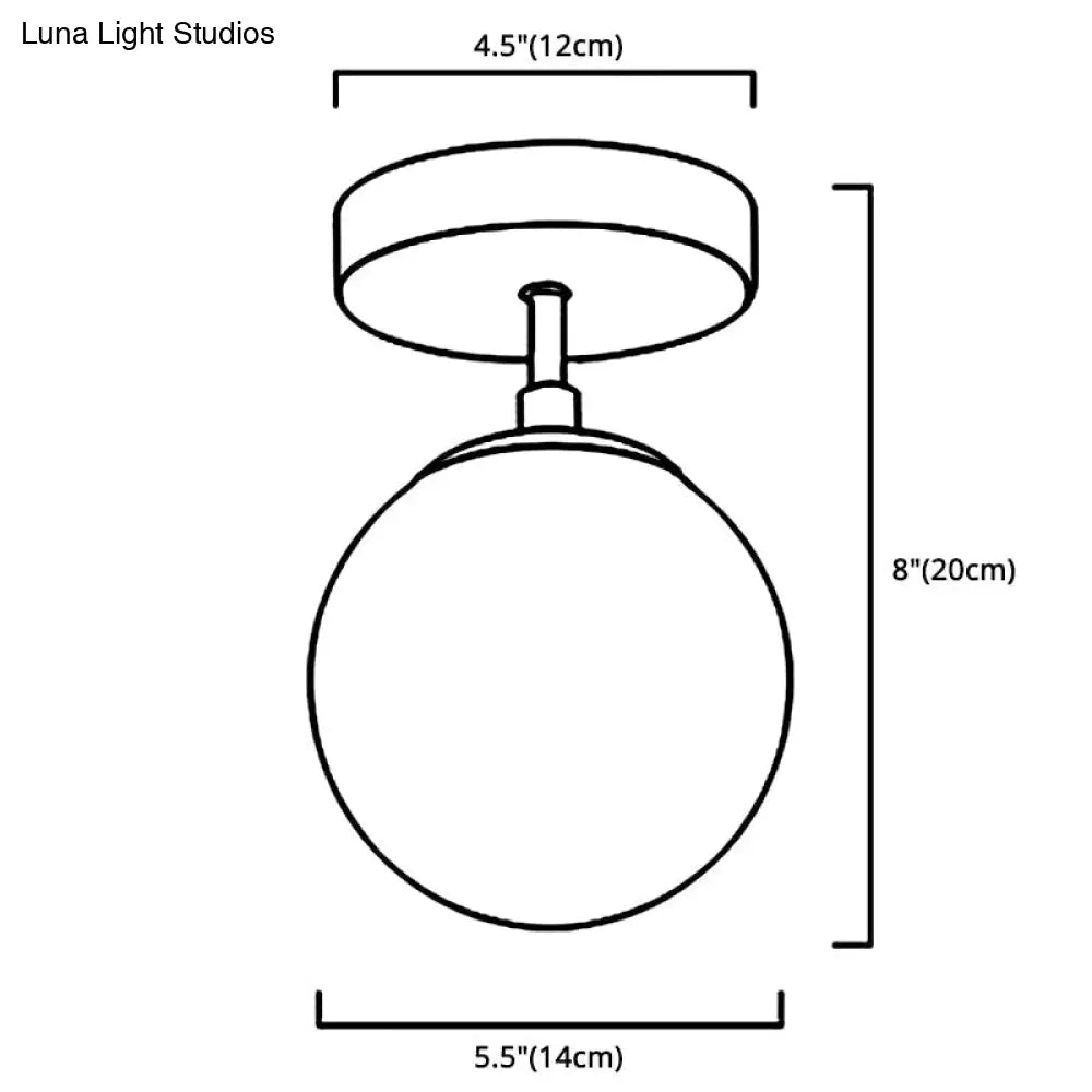 Contemporary Sphere Semi Flush Chandelier - 1 Light Frosted Glass Ceiling Fixture For Hallway