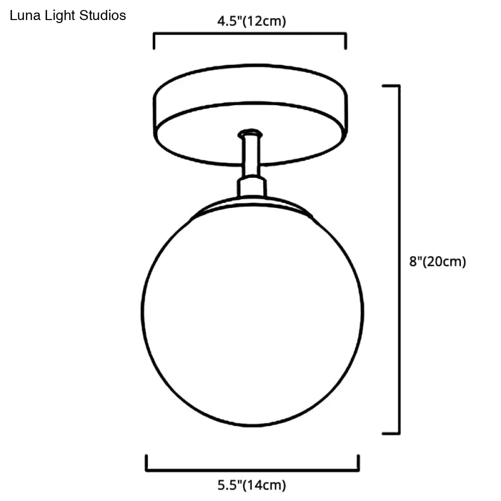 Contemporary Sphere Semi Flush Chandelier - 1 Light Frosted Glass Ceiling Fixture For Hallway