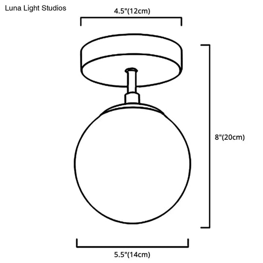 Contemporary Sphere Semi Flush Chandelier - 1 Light Frosted Glass Ceiling Fixture For Hallway