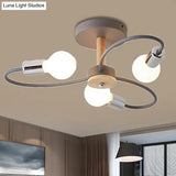 Contemporary Sputnik Semi Flush Lamp With Curved Arm - 3/6/8 Lights Grey/Green Metal Finish