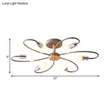 Contemporary Sputnik Semi Flush Lamp With Curved Arm - 3/6/8 Lights Grey/Green Metal Finish