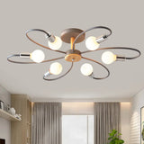 Contemporary Sputnik Semi Flush Lamp With Curved Arm - 3/6/8 Lights Grey/Green Metal Finish 6 / Grey