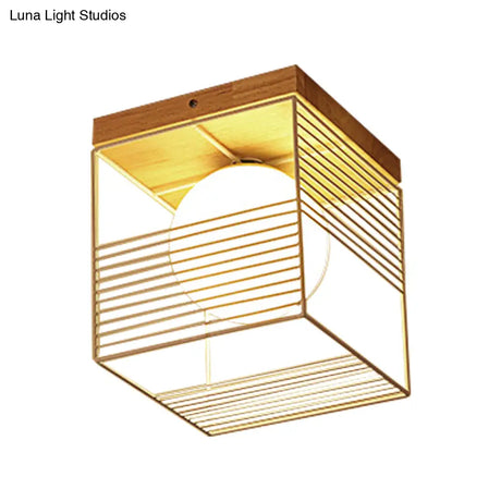 Contemporary Square Flush Mount Pendant Light - White/Black Metal Ideal For Bedroom Ceiling