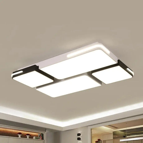 Contemporary Square/Rectangle Acrylic Flush Pendant Light - Led White Mount Lighting