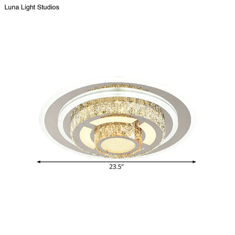 Contemporary Stainless - Steel Led Flush Mount Ceiling Lamp With Faceted Crystal Perfect For Living