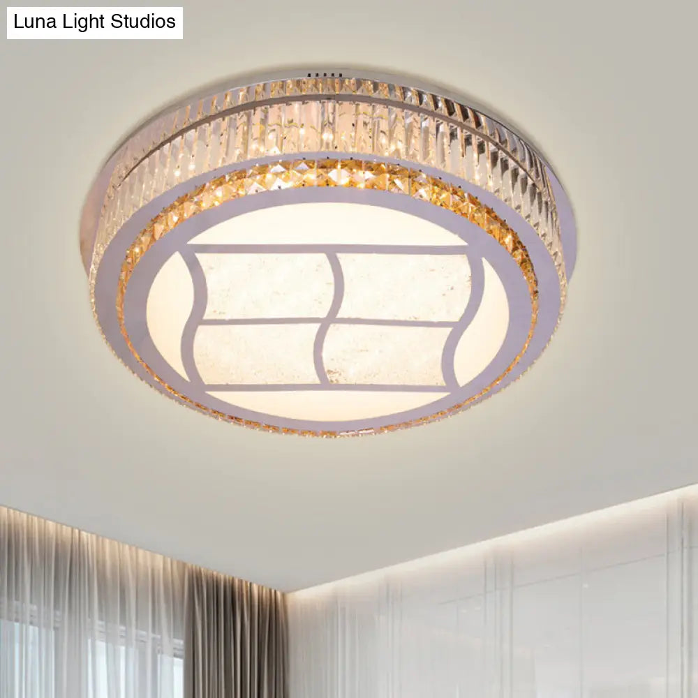 Contemporary Stainless-Steel Led Flush Mount Light Fixture With Crystal Blocks 19.5/31.5 Width