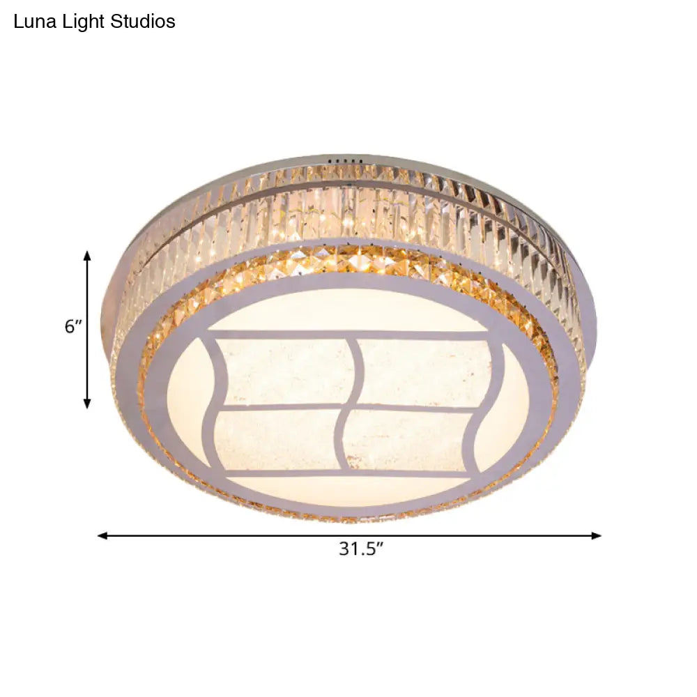 Contemporary Stainless-Steel Led Flush Mount Light Fixture With Crystal Blocks 19.5’/31.5’ Width