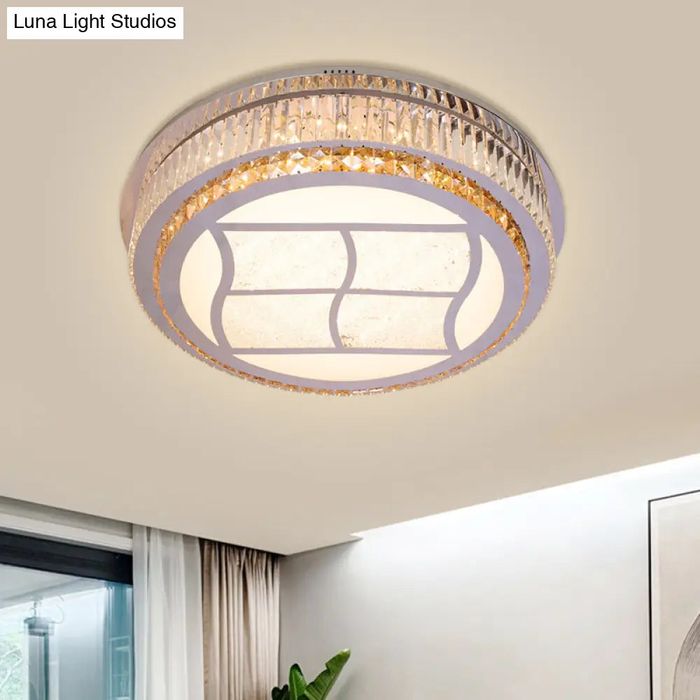 Contemporary Stainless-Steel Led Flush Mount Light Fixture With Crystal Blocks 19.5’/31.5’