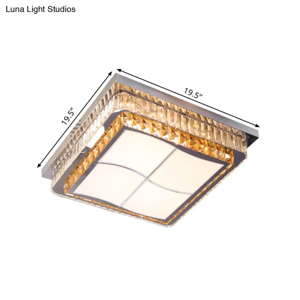 Contemporary Stainless-Steel Led Flush Mount Light Fixture With Crystal Blocks 19.5’/31.5’ Width