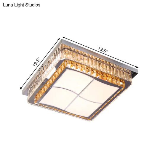 Contemporary Stainless-Steel Led Flush Mount Light Fixture With Crystal Blocks 19.5’/31.5’ Width