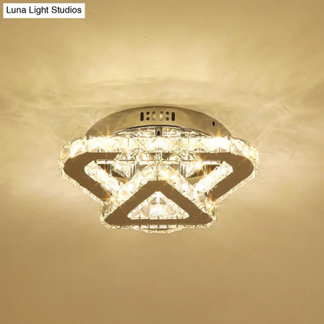 Contemporary Stainless - Steel Led Semi Flush Mount Ceiling Lamp With Clear Crystal Blocks