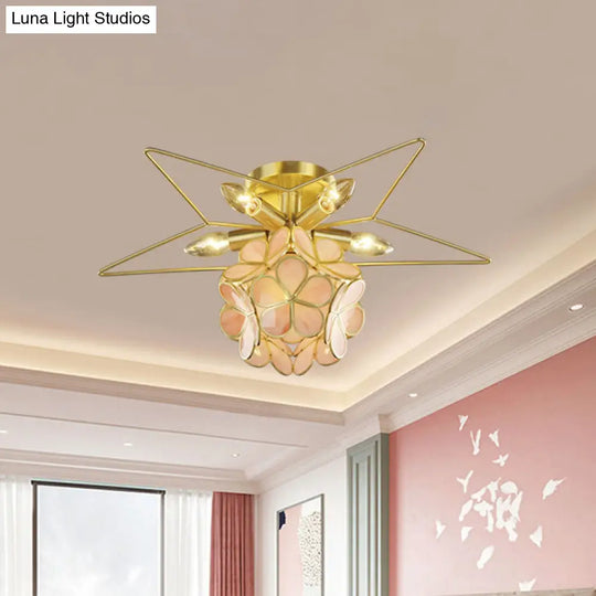Contemporary Star Metal Close To Ceiling 1 - Light Semi - Flush Mount Pink