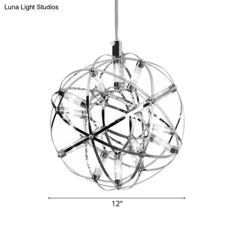 Contemporary Steel Firework Chandelier With Led Chrome Ceiling Lamp - Orbit Shade 8/12 Dia