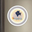 Contemporary Style Led Wall Light Fixture - White Round Acrylic Lamp With Fish And Sea Star Pattern