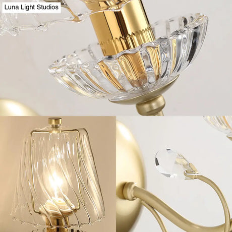 Contemporary Swirl Glass Cone Wall Light With Crystal Deco - Gold