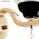 Contemporary Textured Glass Wall Mount Sconce Light With Teardrop Crystal Drop - Chrome Finish