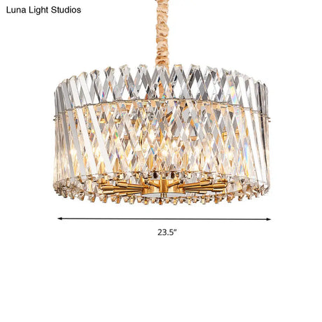 Contemporary Tri-Sided Crystal Rod Drum Ceiling Light Chandelier - 10 Heads Fixture