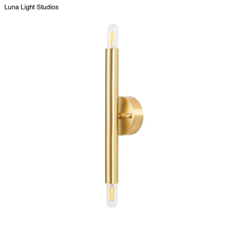 Contemporary Tubular Wall Sconce - 2-Light Metallic Golden Lamp For Bedroom