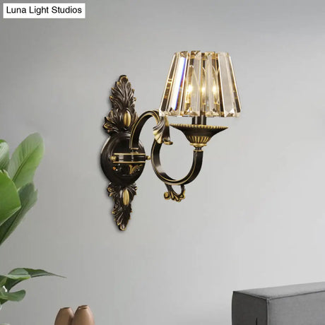 Contemporary Wall-Mounted Black And Gold Conic Crystal Prism Sconce Light With 1 Bulb