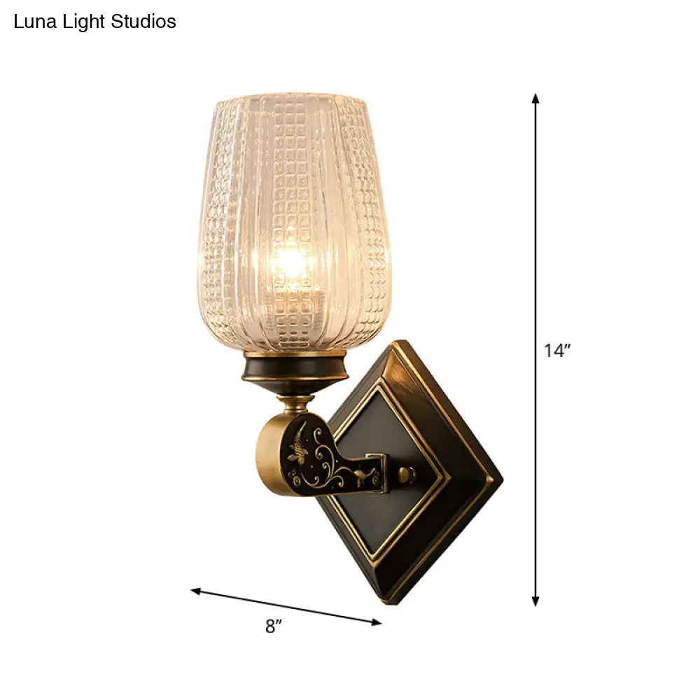 Contemporary Wall Mounted Light With Clear Textured Glass - Brass Finish