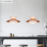 Contemporary White And Gold Metal Pendant Light - Domed Hanging Lamp With 1 Bulb