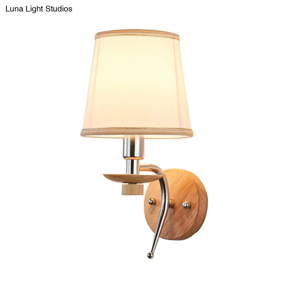 Contemporary White/Beige Fabric Wall Sconce For Corridor - Tapered Mount Fixture With 1 Bulb