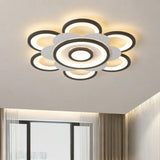 Contemporary White & Black Flower Flushmount Led Ceiling Light In White/Warm - 20.5’/24.5’ W