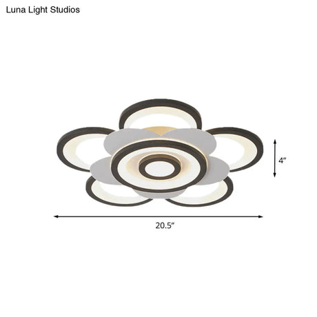 Contemporary White & Black Flower Flushmount Led Ceiling Light In White/Warm - 20.5’/24.5’ W
