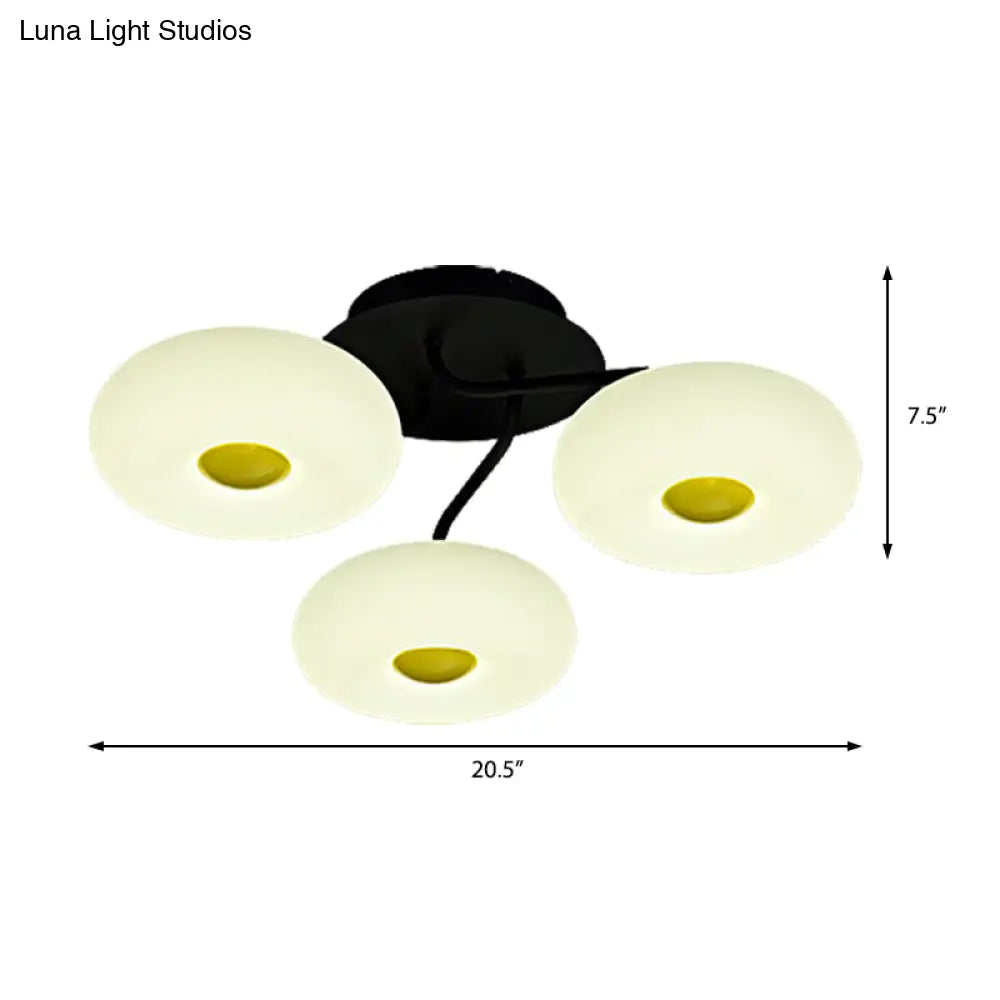 Contemporary White Circular Semi Flush Ceiling Light With 1/3/5 Heads - Acrylic Lamp For Living Room