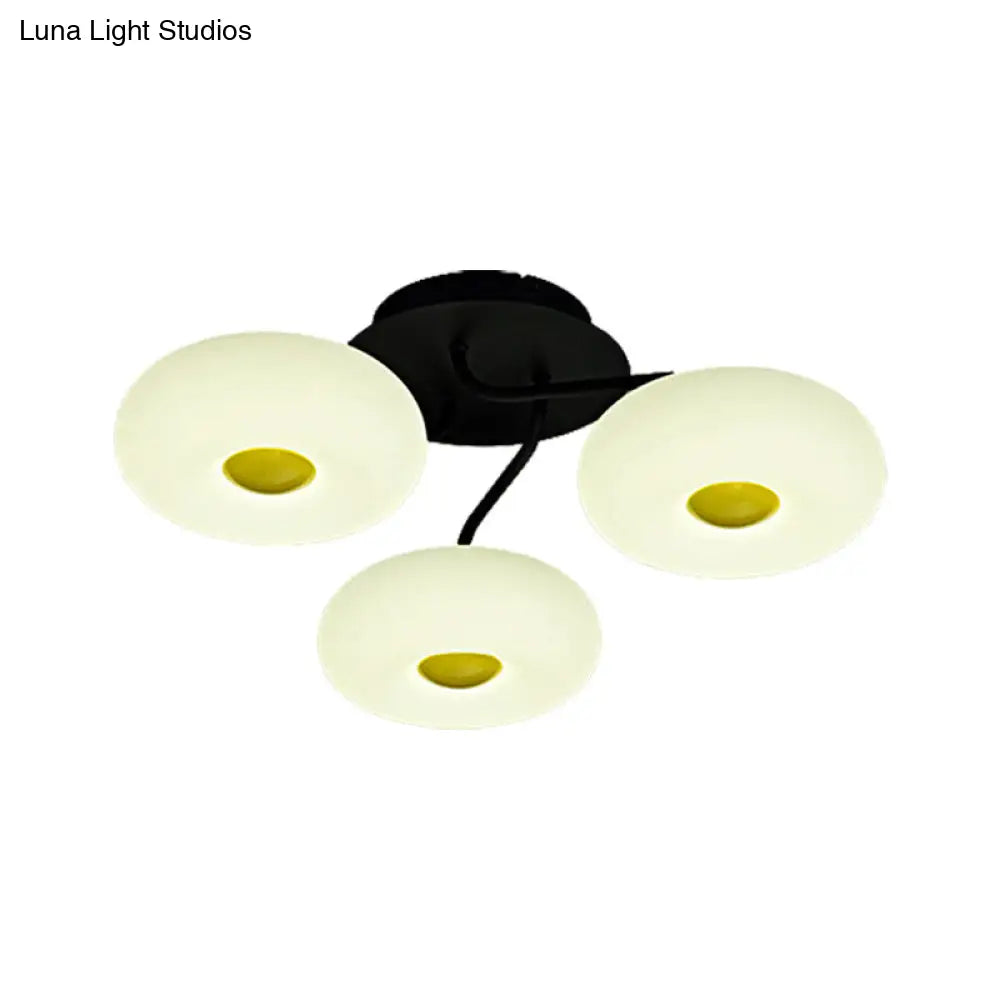 Contemporary White Circular Semi Flush Ceiling Light With 1/3/5 Heads - Acrylic Lamp For Living Room