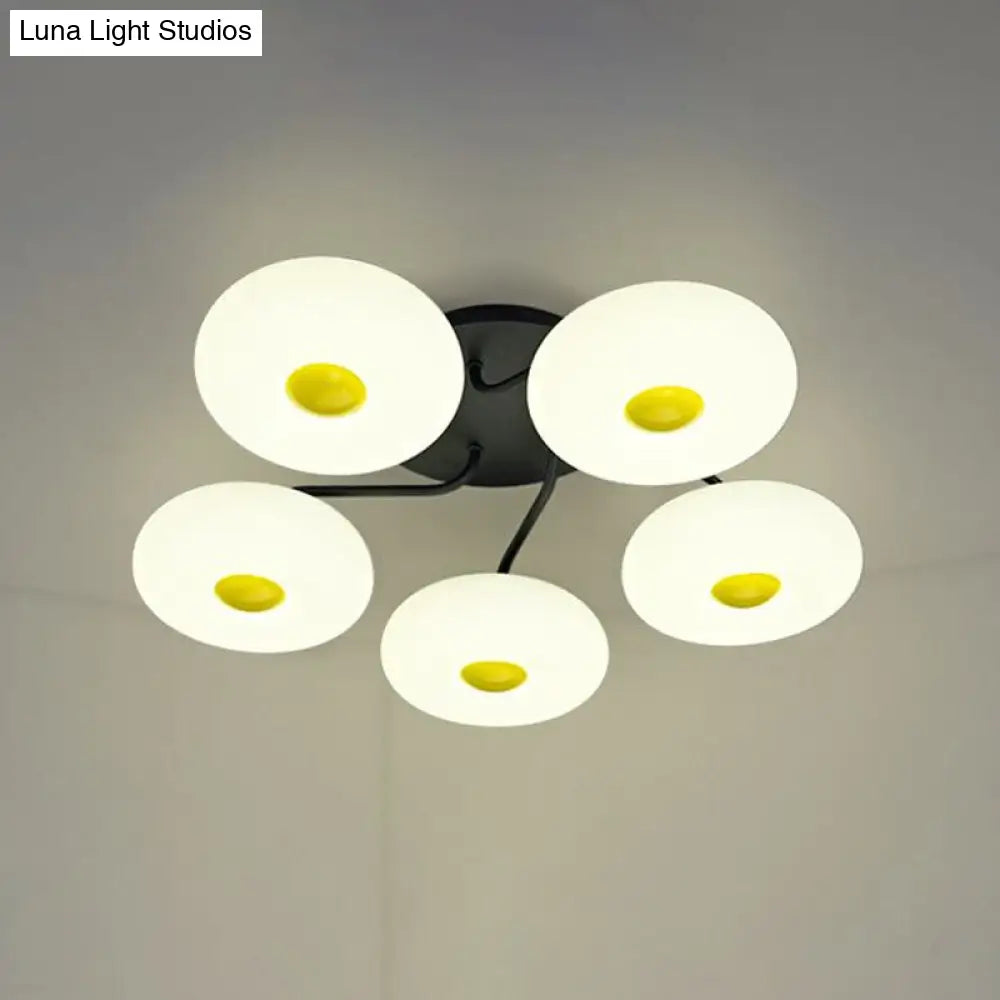 Contemporary White Circular Semi Flush Ceiling Light With 1/3/5 Heads - Acrylic Lamp For Living Room
